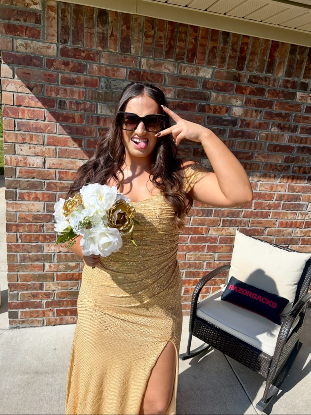 Gold Sequin Formal Gown with Thigh Slit